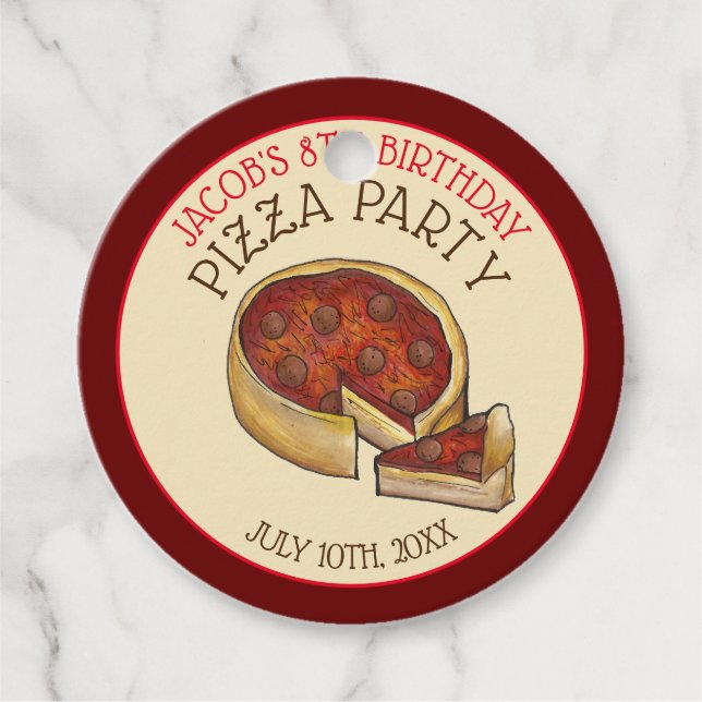 Étiquettes Cadeau Plat profond Pepperoni Pizza Pie fête d'anniversai (Devant)