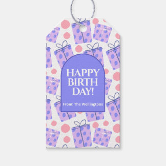 Étiquettes-cadeau Playful Purple Polka Dot Gift Boxes Birthday 