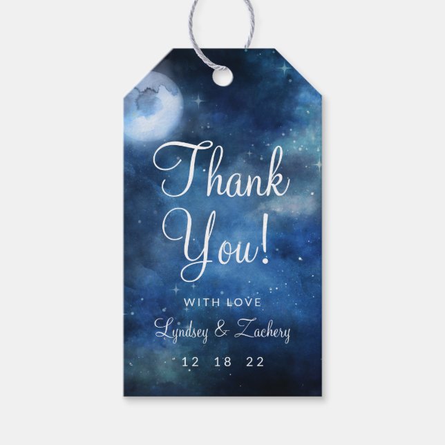 Étiquettes-cadeau Pleine lune Ciel lunaire Merci Mariage céleste (Devant)