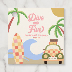 Étiquettes Cadeau Plongez dans cinq Surfs Pink 5e anniversaire fête