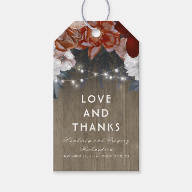 Étiquettes-cadeau Plum floral rustique et Mariage de grange bordeaux (Devant)
