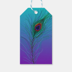 Étiquettes-cadeau Plume de paon du turquoise au violet