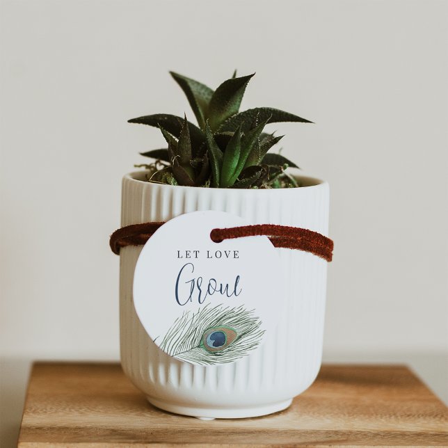 Étiquettes Cadeau Plume de Paon Laissez l'Amour Grandir Plante ou Gr (Créateur téléchargé)