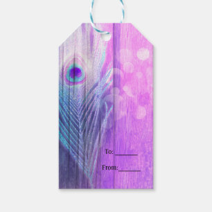Étiquettes-cadeau Plume de paon rose et bleu Boho Chic Faveur de fêt