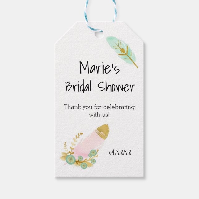 Étiquettes-cadeau Plumes Boho rose et or (Devant)