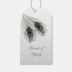Étiquettes-cadeau Plumes de paon bleu vert Merci Mariage