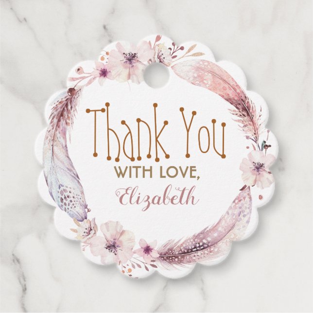 Étiquettes Cadeau Plumes et fleurs Wreath (Devant)