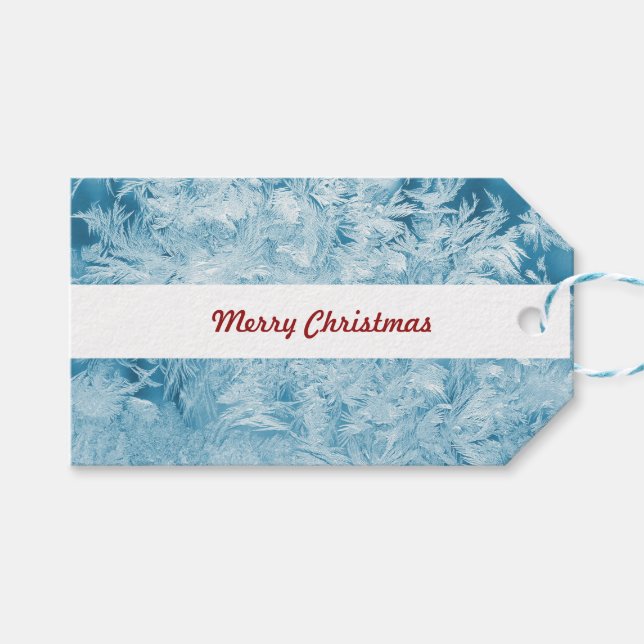 Étiquettes-cadeau plumes et flocons bleus abstraits (Devant (Horizontal))