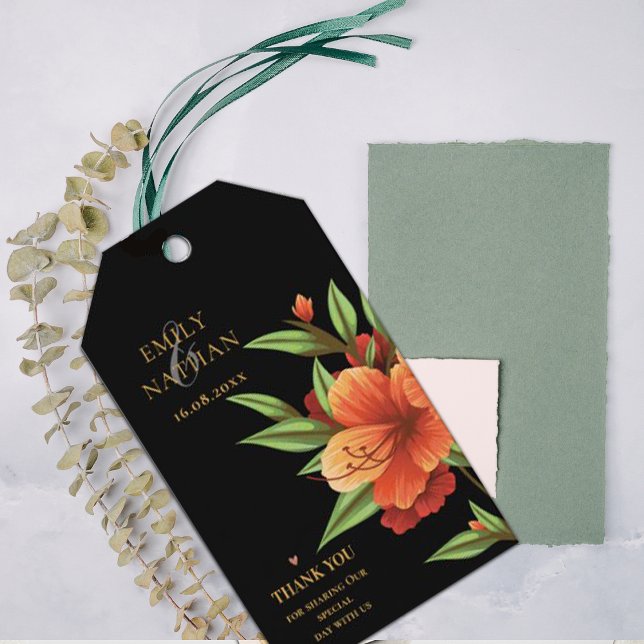 Étiquettes-cadeau Plutôt sombre Moody Orange Élégant Mariage Floral (Pretty Dark Moody Orange Elegant Floral Wedding Gift Tags)