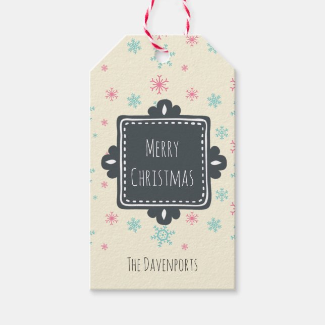 Étiquettes-cadeau Pneus Roses Et Bleus Joyeux Noël Personnalisé (Devant)