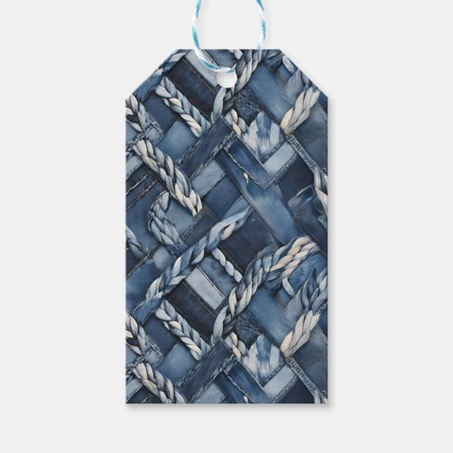 Étiquettes-cadeau Poche Et Tresses En Denim Distressé Sombre (Devant)