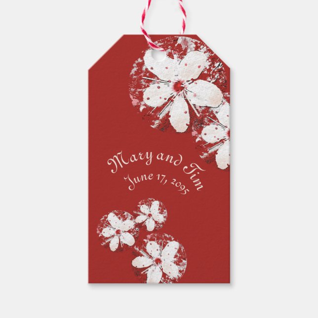 Étiquettes-cadeau poésie cerise en fleurs rouge blanc élégant sakura (Devant)