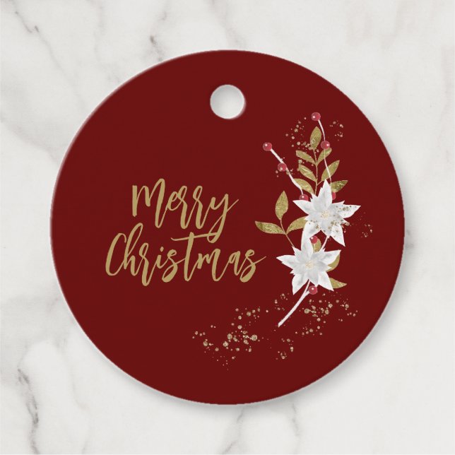 Étiquettes Cadeau Poinsététie blanche classique et étincelle de baie (Devant)