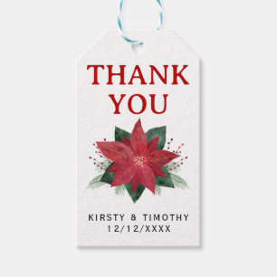 Étiquettes-cadeau Poinsettia Élégant Noël Merci