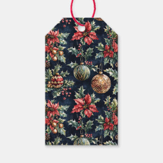 Étiquettes-cadeau Poinsettias and Ornaments