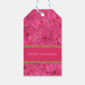 Étiquettes-cadeau Poinsettias couleur fuchsia, motif floral personna