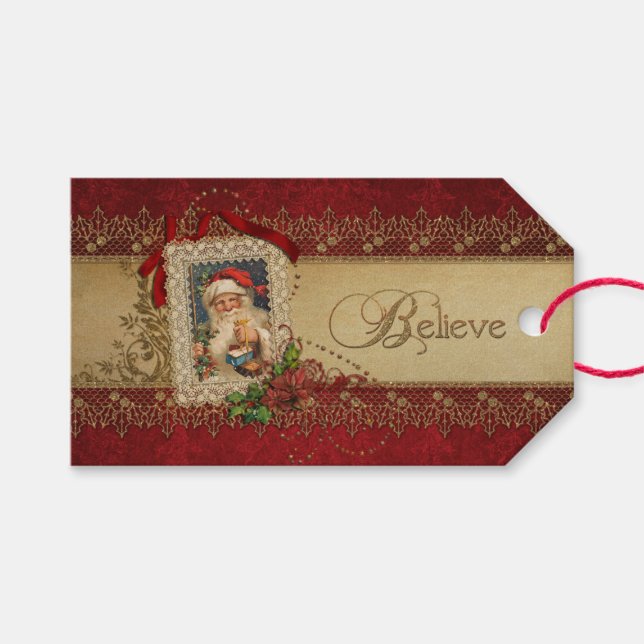 Étiquettes-cadeau Poinsettias élégantes et perruques d'or (Devant (Horizontal))