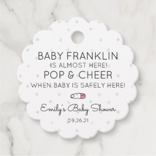 Étiquettes Cadeau Pointe de Polka gris et Baby shower de fille rose