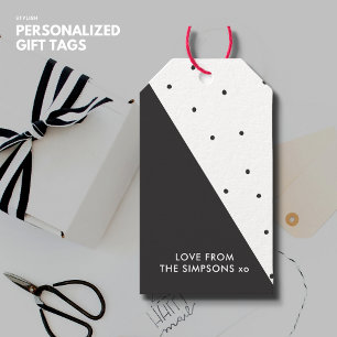 Étiquettes-cadeau Pointe Polka Noir et Blanc Simple Moderne