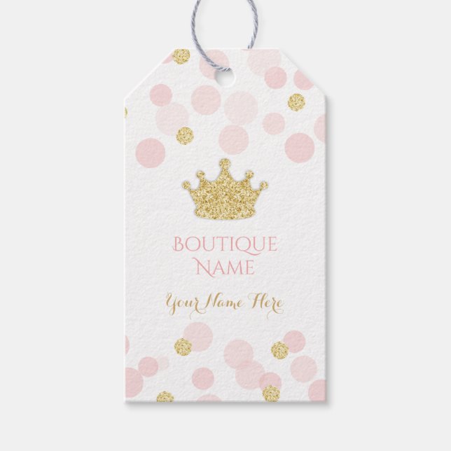 Étiquettes-cadeau Points Confetti Parties scintillant or rose prince (Devant)