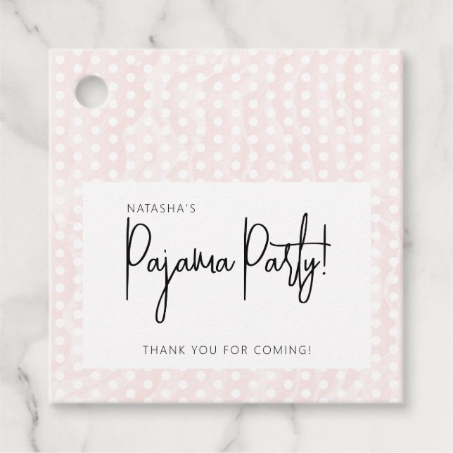 Étiquettes Cadeau Points de polka de soirée pyjama Rose tendre  (Devant)