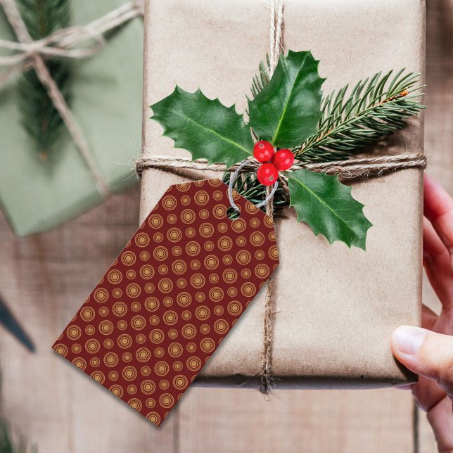 Étiquettes-cadeau Points Et Cercles Rouge Et Or Foncé (Créateur téléchargé)