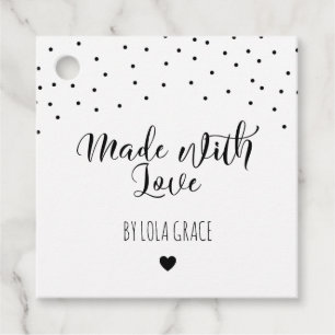 Étiquettes Cadeau Points Noir Blanc Fabriqués Avec Amour