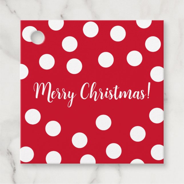 Étiquettes Cadeau Points Polka rouges et blancs Noël personnalisé (Devant)