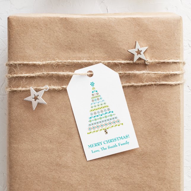 Étiquettes-cadeau Points rétro Arbre de Noël Joyeux Noël (Créateur téléchargé)