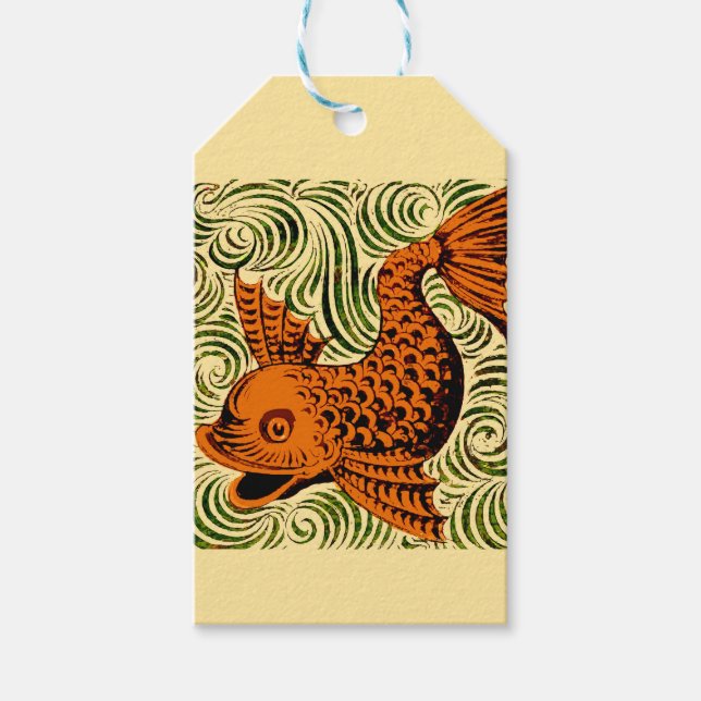 Étiquettes-cadeau Poisson Antique Carrelage Ancien art (Devant)
