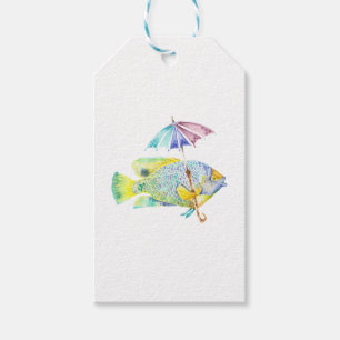 Étiquettes-cadeau Poisson avec parapluie