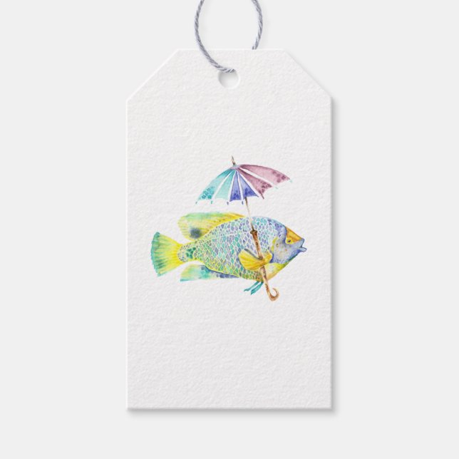 Étiquettes-cadeau Poisson avec parapluie (Devant)