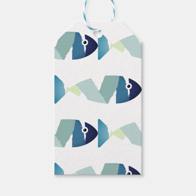Étiquettes-cadeau Poisson bleu de natation Abstraite (Devant)