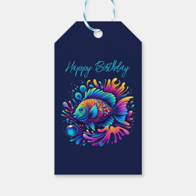 Étiquettes-cadeau Poisson coloré- (Devant)