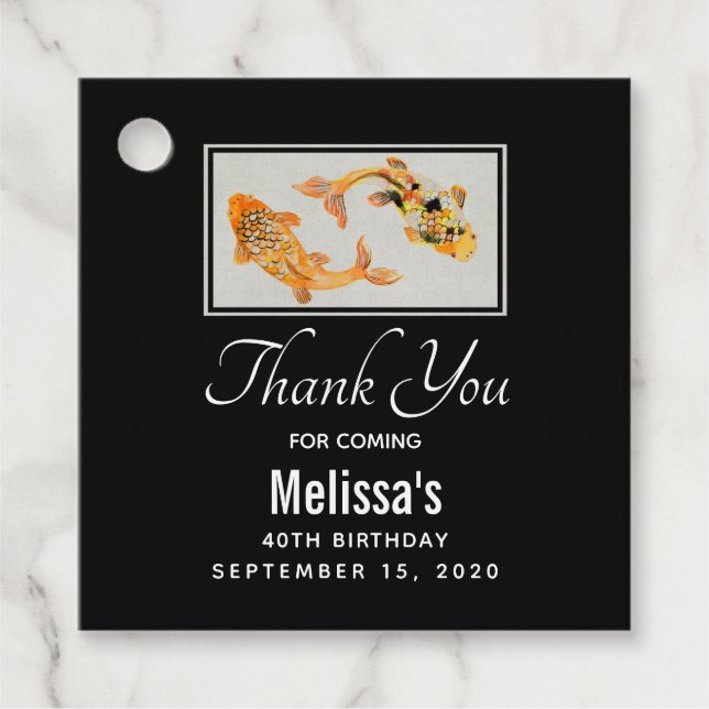 Étiquettes Cadeau Poisson Koi Or élégant (Devant)