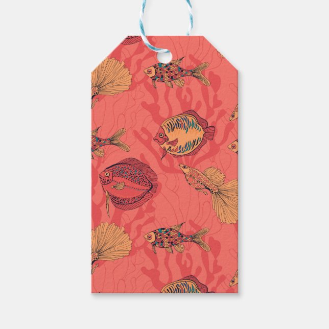 Étiquettes-cadeau Poissons sur corail vivant arrière - plan (Devant)