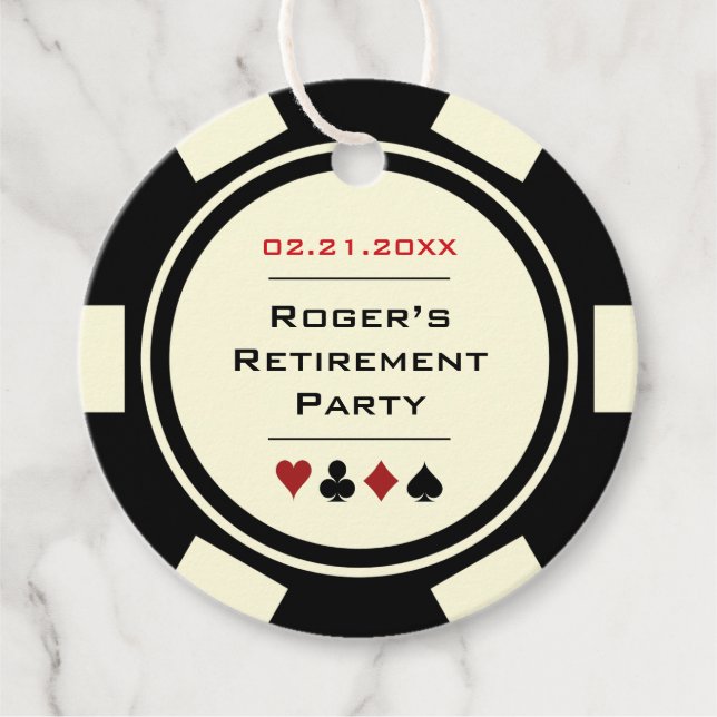 Étiquettes Cadeau Poker Chip Casino Black Off-White Retraite (Devant)