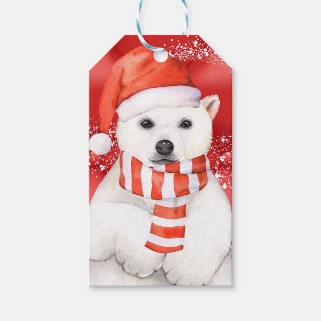 Étiquettes-cadeau polaire en a santa cap - snowflaw white (Devant)