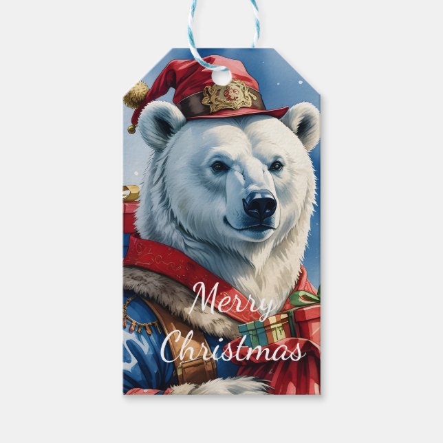 Étiquettes-cadeau Polar Bear Santa Christmas Design (Devant)