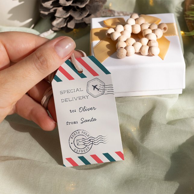 Étiquettes-cadeau Pôle Nord Express Noël Air Mail personnalisé (Créateur téléchargé)