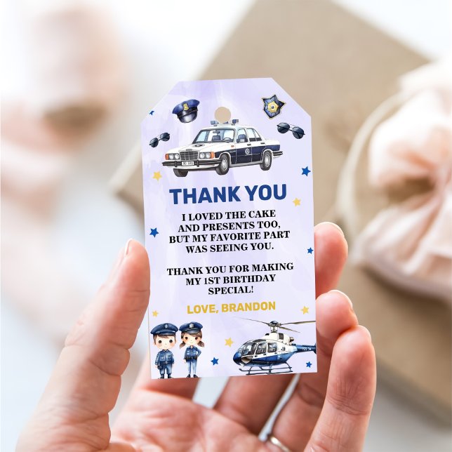 Étiquettes-cadeau Police Boy 1er anniversaire fête (Créateur téléchargé)