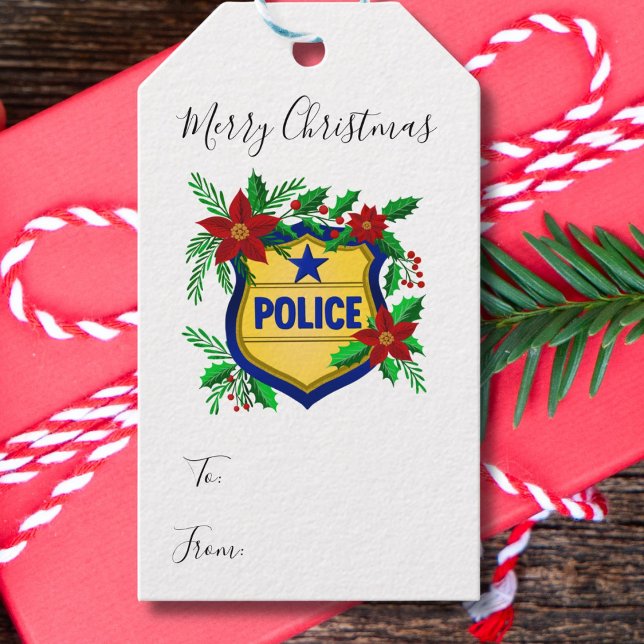 Étiquettes-cadeau Police Merry Christmas To, From  (Créateur téléchargé)