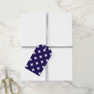 Étiquettes-cadeau Polka blanche croise sur bleu marine