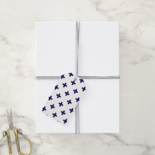 Étiquettes-cadeau Polka bleu marine croise sur blanc