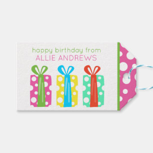 Étiquettes-cadeau Polka Dot présente Anniversaire Personnalisé Tags