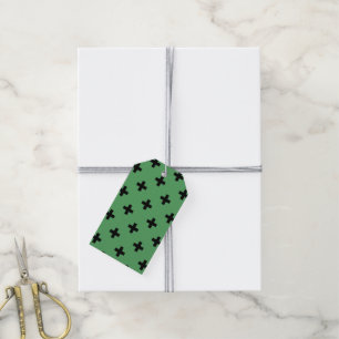 Étiquettes-cadeau Polka noire croise sur vert