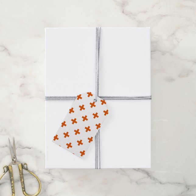 Étiquettes-cadeau Polka orange croise sur blanc (Avec de la ficelle)