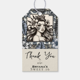 Étiquettes-cadeau Polynesian Princess Blue Floral Tribal Anniversair