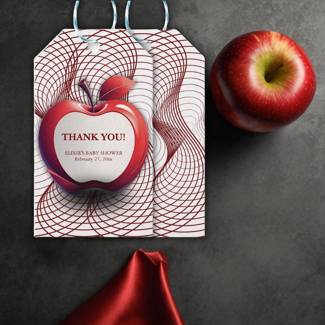 Étiquettes-cadeau Pomme 3D de notre oeil Baby shower géométrique (Créateur téléchargé)