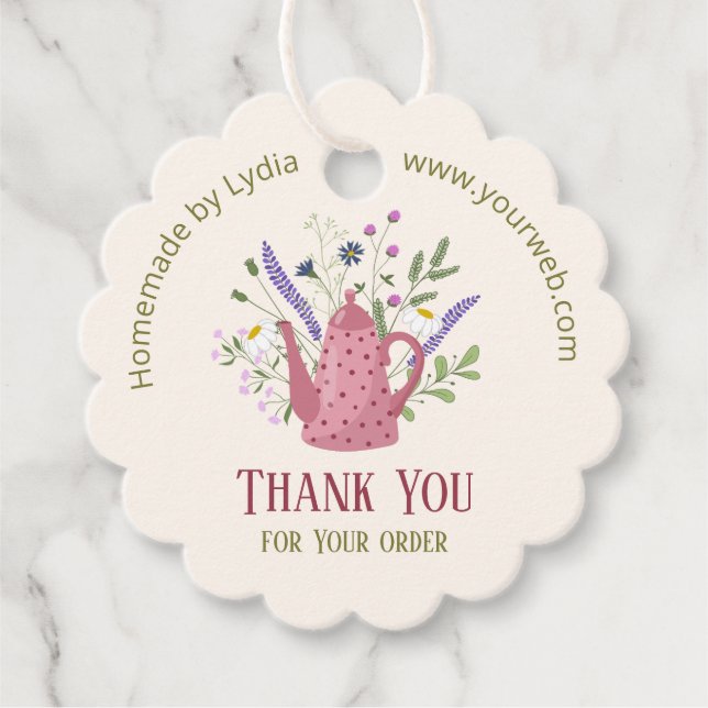 Étiquettes Cadeau Pomme à thé florale "Merci pour votre commande" (Devant)